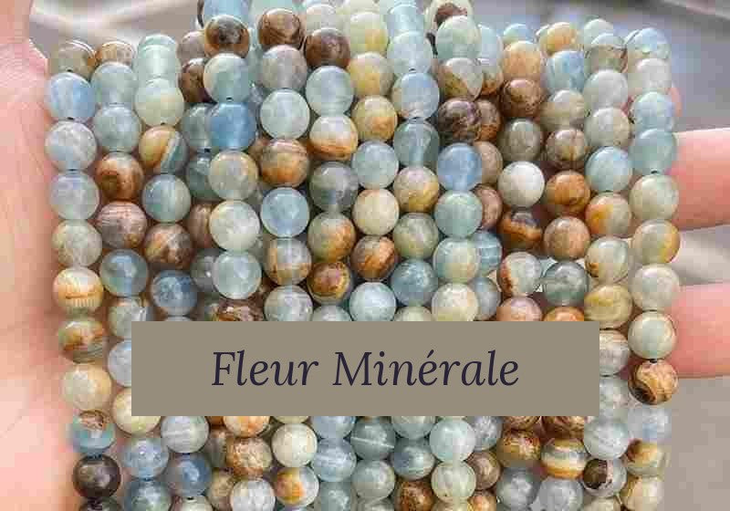Perles — Calcite Bleue perle ronde — Réf. JDYGD100-2 — Fleur Minérale