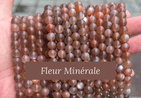 Perles — Pierre De Lune Noire 5A perle ronde — Réf. JDYGD12-19 — Fleur Minérale