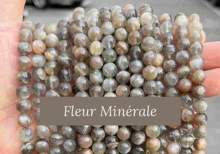 Perles — Pierre de Lune Foncé noire 3A perle ronde — Réf. JDYGD12-28 — Fleur Minérale
