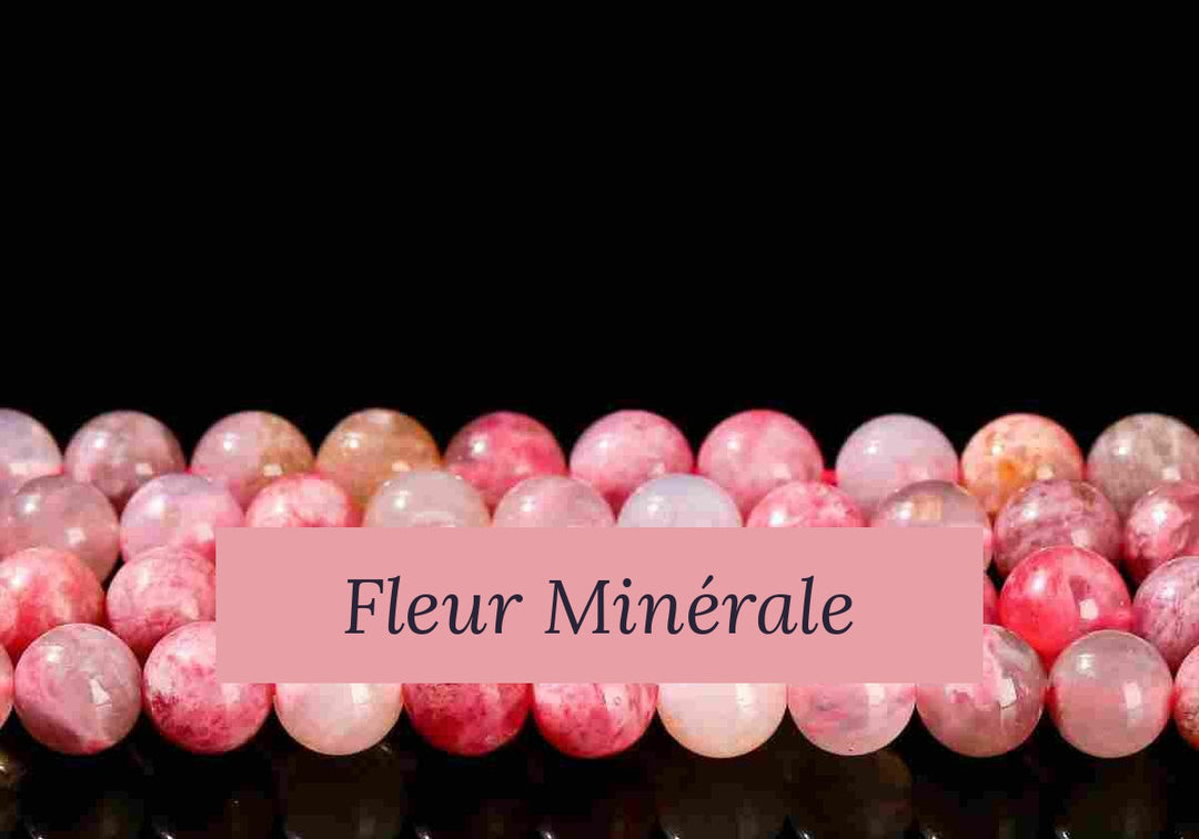Perles — Rodhonite fleur perle ronde — Réf. JDYGD136-2 — Fleur Minérale
