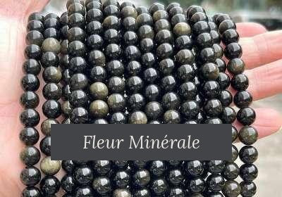 Perles — Obsidienne Dorée 5A perle ronde — Réf. JDYGD14-10 — Fleur Minérale