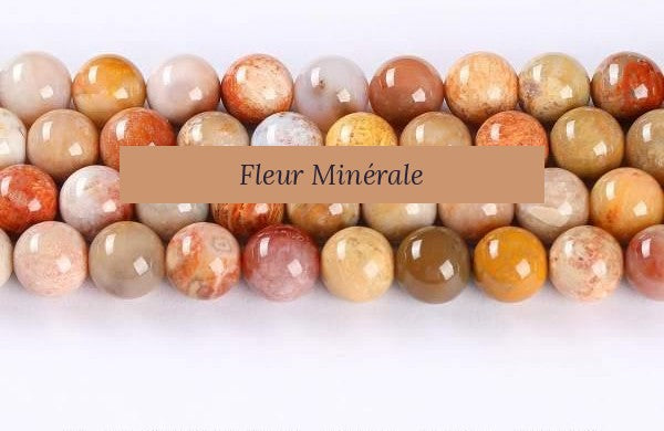 Perles — Corail Fossile Multicolore perle ronde — Réf. JDYGD141-1 — Fleur Minérale