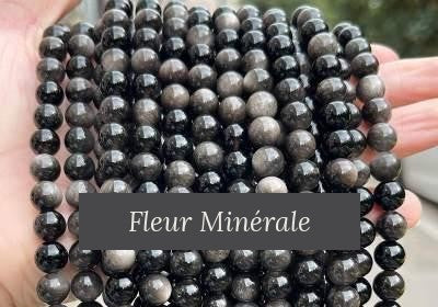 Perles — Obsidienne argentée 5A perle ronde — Réf. JDYGD15-11 — Fleur Minérale