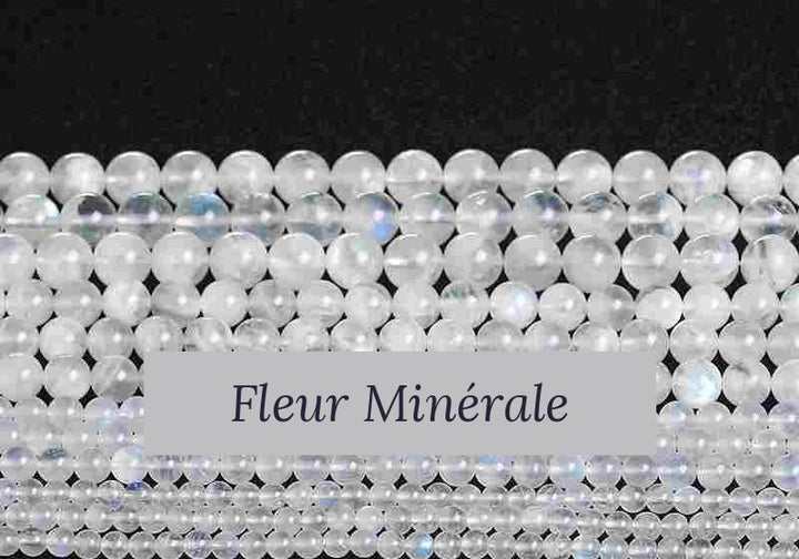 Perles — Pierre de lune bleue naturelle 5A perle ronde — Réf. JDYGD28-8 — Fleur Minérale