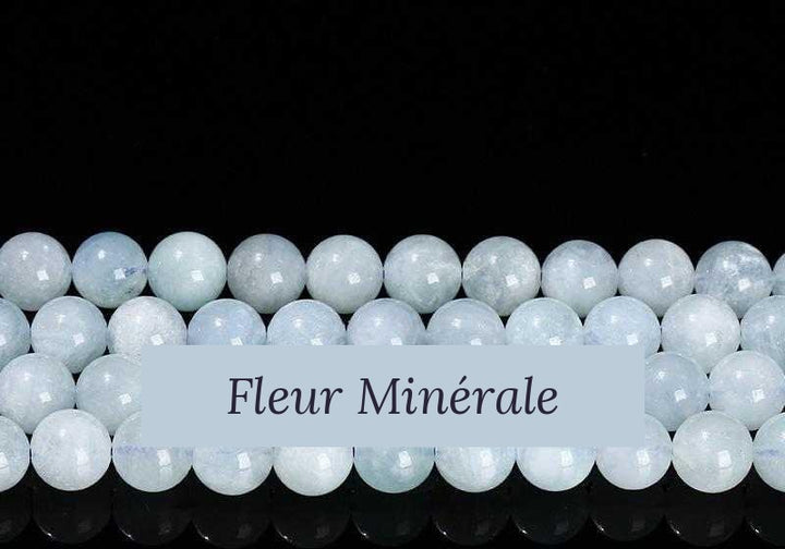 Perles — Aigue-marine naturelle 3A perle ronde — Réf. JDYGD39-7 — Fleur Minérale