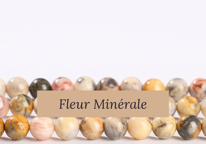 Perles — Agate dentelle folle naturelle perle ronde — Réf. JDYMN03-1 — Fleur Minérale