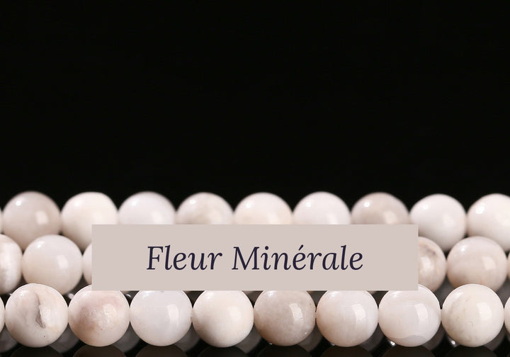 Perles — Agate Crazy Lace Blanche perle ronde — Réf. JDYMN05-1 — Fleur Minérale