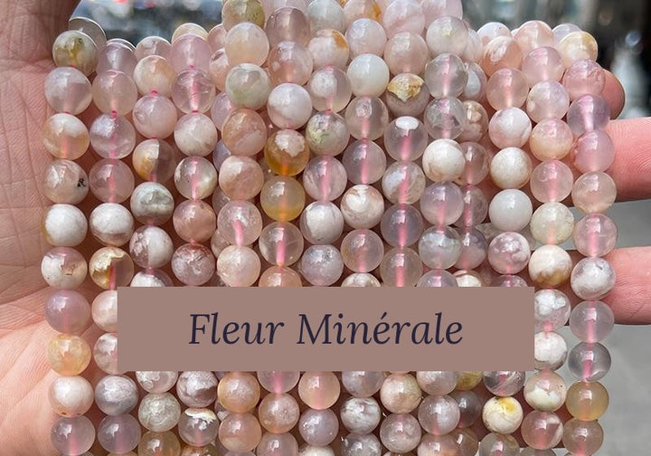 Perles — Agate Fleur 5A perle ronde — Réf. JDYMN06-7 — Fleur Minérale