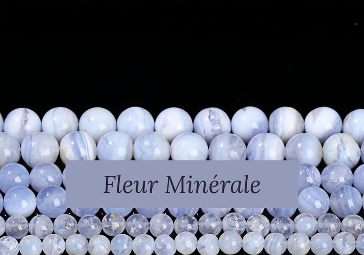 Perles — Agate Blue Lace 3A perle ronde — Réf. JDYMN09-15 — Fleur Minérale
