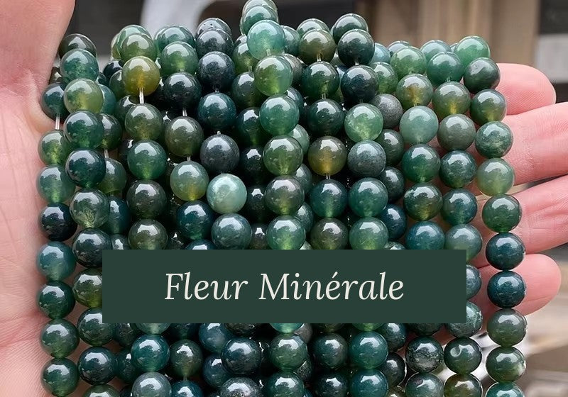 Perles — Agate Mousse 5A perle ronde — Réf. JDYMN27-9 — Fleur Minérale