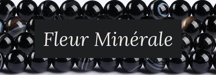 Perles — Agate Noire Rubanée perle ronde — Réf. JDYMN34-67 — Fleur Minérale