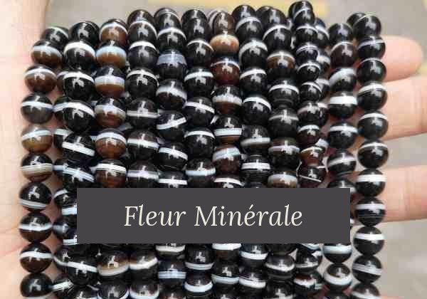 Perles — Agate à Tibétaine à Une Ligne perle ronde — Réf. JDYMN40-1 — Fleur Minérale