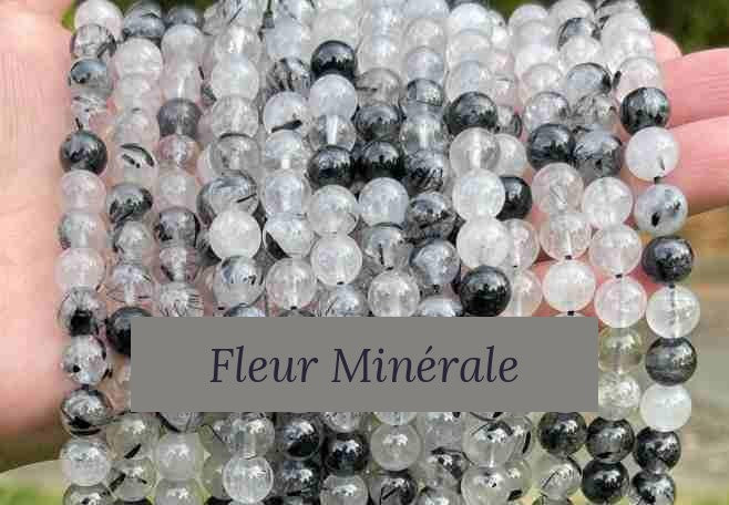 Perles — Quartz Tourmaliné 5A perle ronde — Réf. JDYSJ10-2 — Fleur Minérale