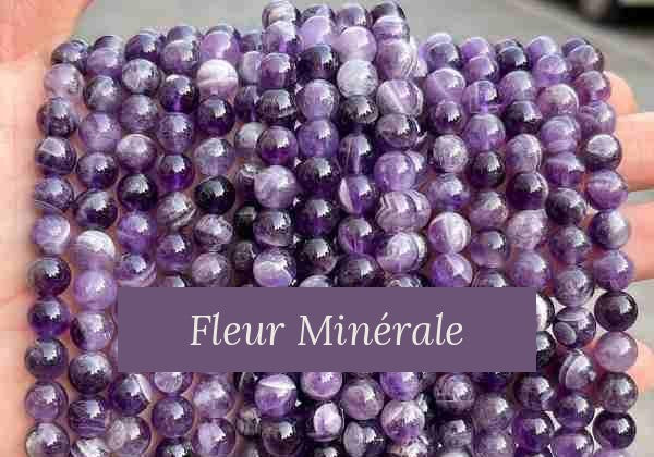 Perles — Améthyste Chevron 5A perle ronde — Réf. JDYSJ24-7 — Fleur Minérale