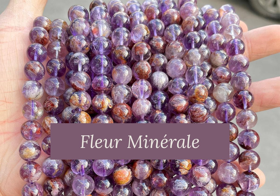 Perles — Fantôme quartz Violet perle ronde — Réf. JDYSJ35-1 — Fleur Minérale