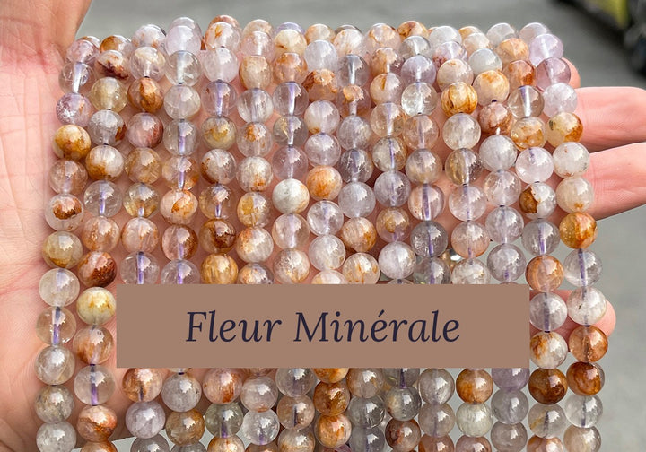 Perles — Aurore fantôme quartz perle ronde — Réf. JDYSJ35-10 — Fleur Minérale