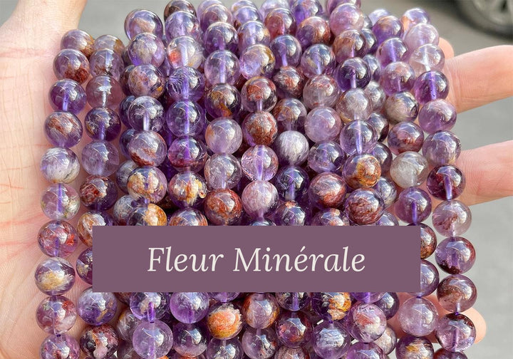 Perles — Fantôme quartz Violet perle ronde — Réf. JDYSJ35-3 — Fleur Minérale