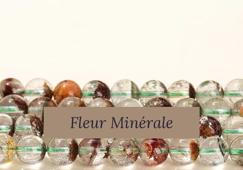 Perles — Fantôme quartz naturel 3A perle ronde — Réf. JDYSJ36-8 — Fleur Minérale