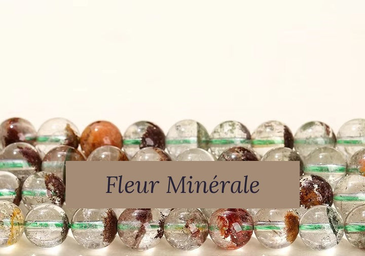 Perles — Fantôme quartz naturel 3A perle ronde — Réf. JDYSJ36-8 — Fleur Minérale