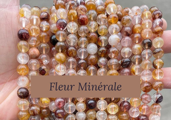 Perles — Fleur quartz Multicolore perle ronde — Réf. JDYSJ44-11 — Fleur Minérale