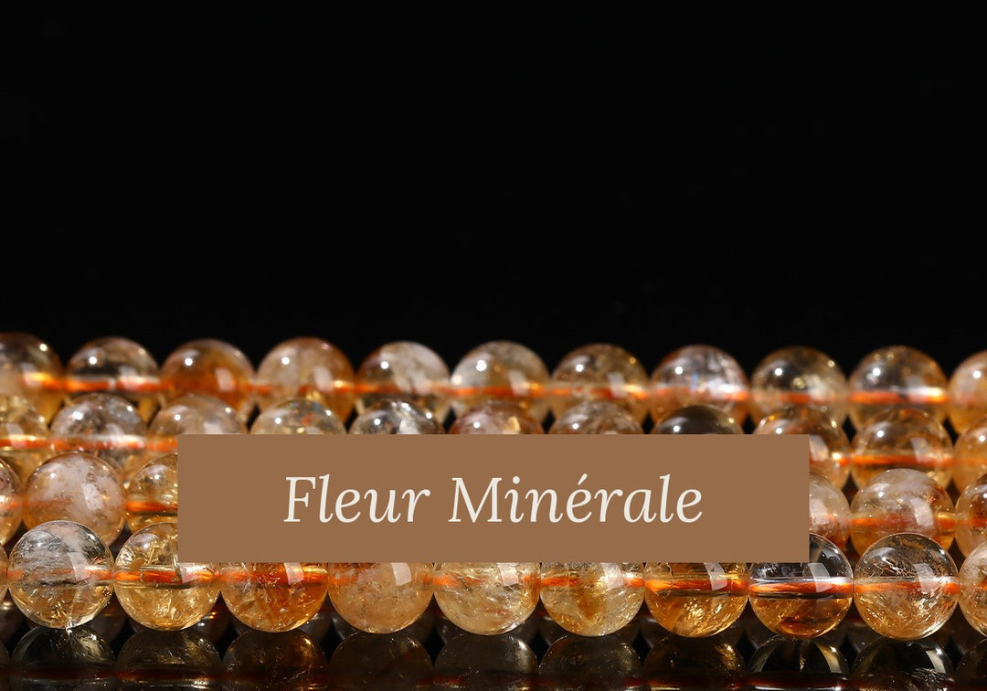 Perles — Citrine Rutile 5A (Chauffée) perle ronde — Réf. JDYSJ50-15 — Fleur Minérale