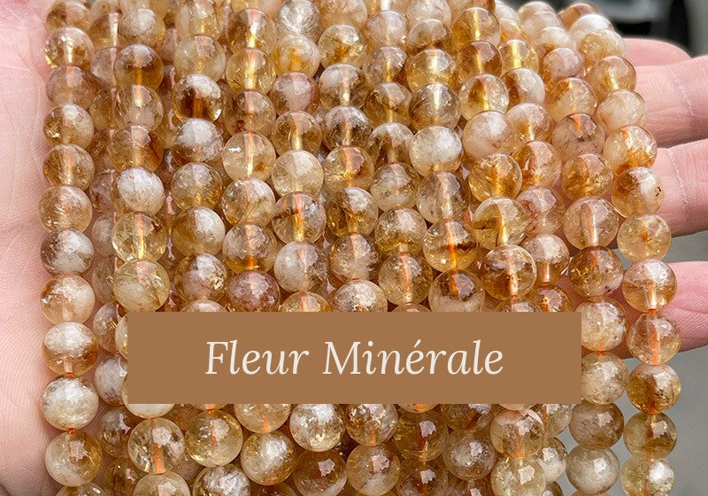 Perles — Citrine Rutile 2A (Chauffée) perle ronde — Réf. JDYSJ50-2 — Fleur Minérale