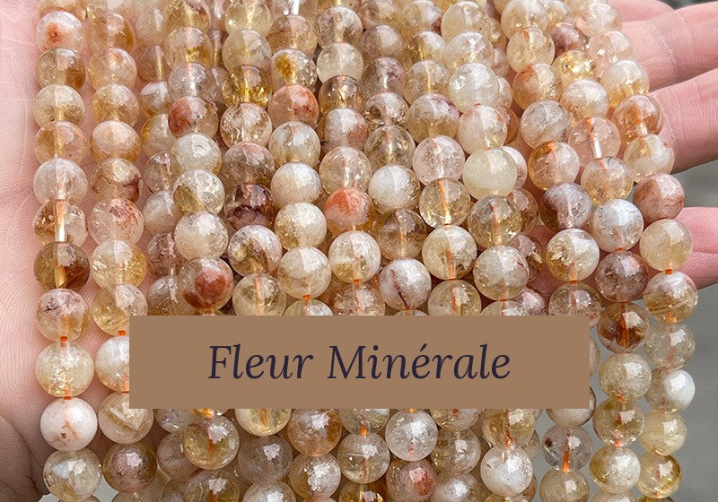 Perles — Citrine Rutile 1A (Chauffée) perle ronde — Réf. JDYSJ50-7 — Fleur Minérale