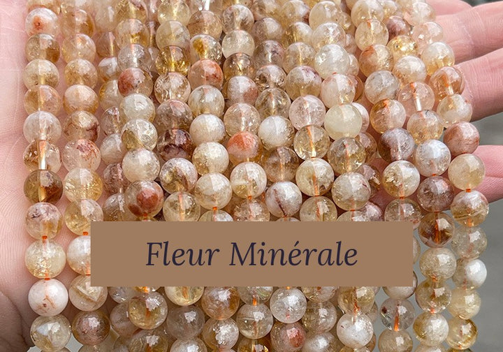 Perles — Citrine Rutile 1A (Chauffée) perle ronde — Réf. JDYSJ50-8 — Fleur Minérale