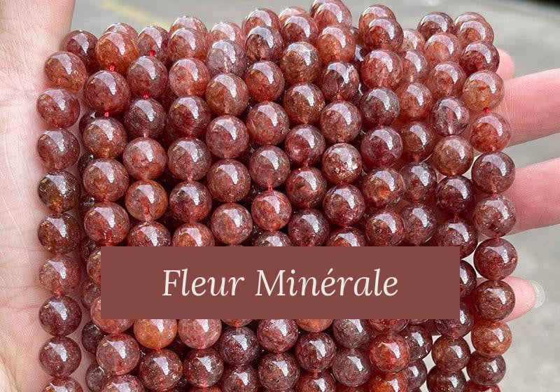 Perles — Quartz Fraise Rouge perle ronde — Réf. JDYSJ52-10 — Fleur Minérale