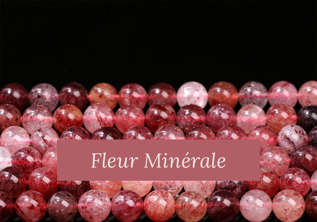 Perles — Quartz Fraise Qualité Extra perle ronde — Réf. JDYSJ52-7 — Fleur Minérale