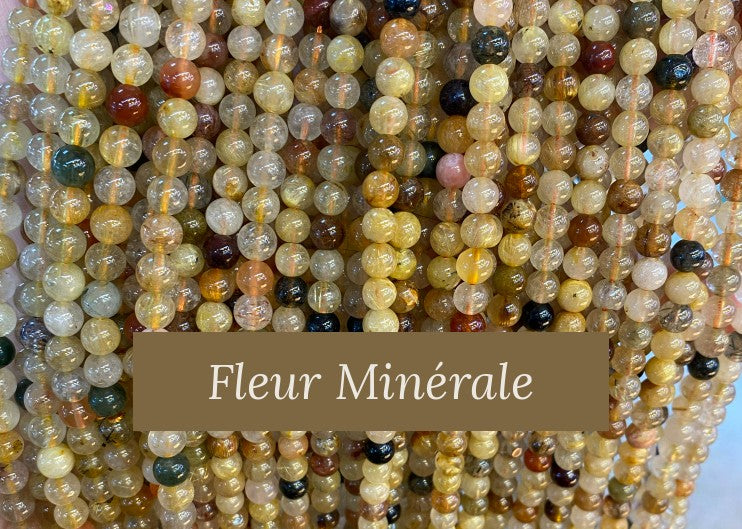 Perles — Quartz rutile Mélangé naturel 5A perle ronde — Réf. JDYSJ55-16 — Fleur Minérale