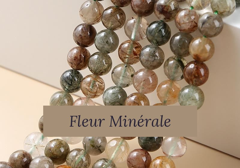 Perles — Rouge-vert Rutilated Crystal naturel perle ronde — Réf. JDYSJ57-3 — Fleur Minérale