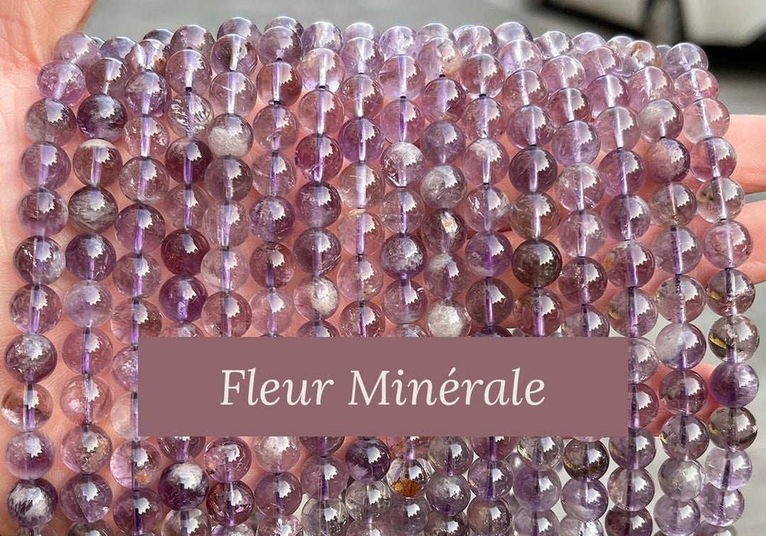 Perles — Améthyste à Inclusion 3A perle ronde — Réf. JDYSJ77-4 — Fleur Minérale