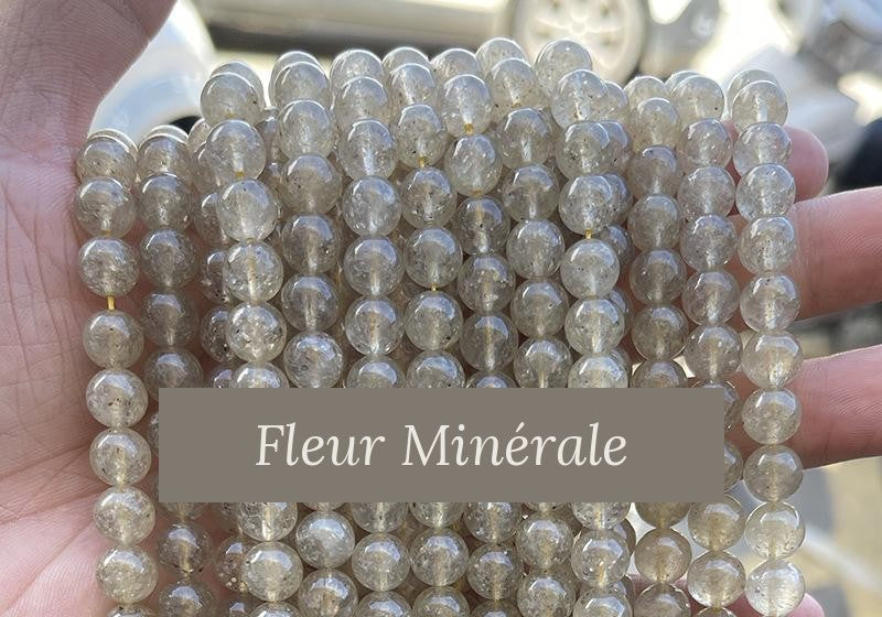 Perles — Quartz fraise Jaune naturel 3A perle ronde — Réf. JDYSJ85-5 — Fleur Minérale