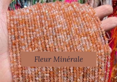 Perles — Pierre de soleil Dorée facetté — Réf. JDYXZ13QM-61 — Fleur Minérale