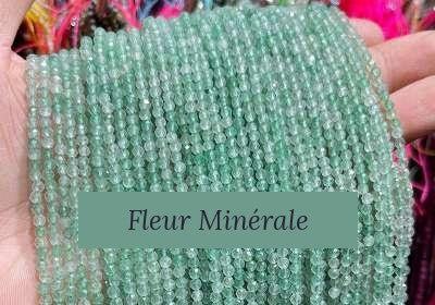 Perles — Quartz fraise Vert facetté — Réf. JDYXZ13QM-92 — Fleur Minérale