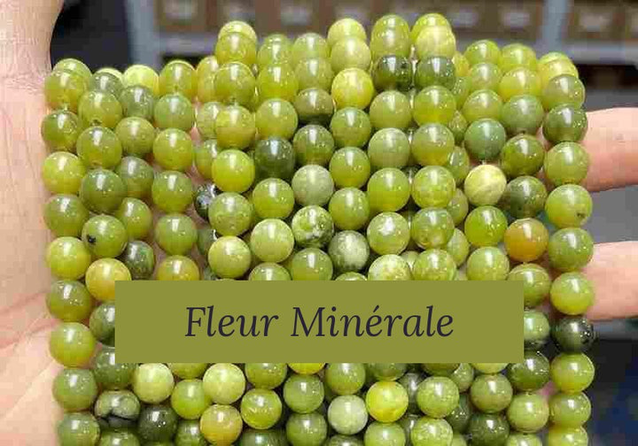 Perles — Serpentine Verte (New Jade) perle ronde — Réf. JDYYS10-3 — Fleur Minérale