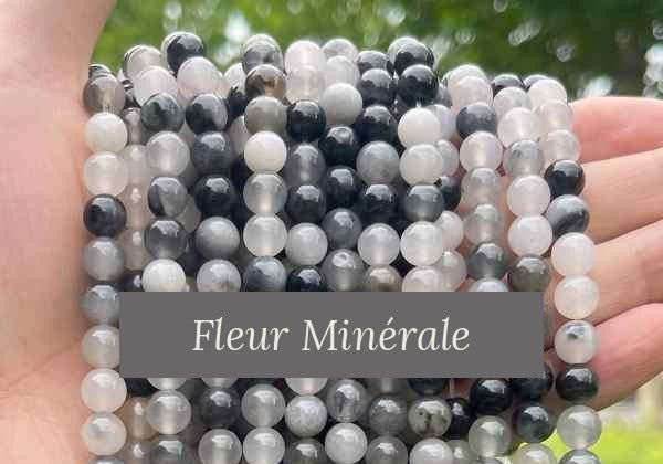 Perles — Fleur jade Noir perle ronde — Réf. JDYYS12-11 — Fleur Minérale