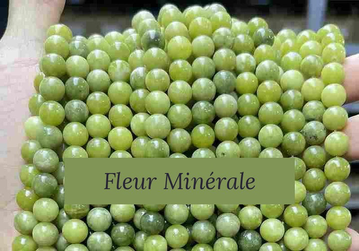 Perles — Serpentine Claire perle ronde — Réf. JDYYS13-8 — Fleur Minérale