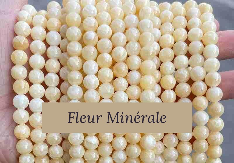 Perles — Jade Jaune naturel 3A perle ronde — Réf. JDYYS37-1 — Fleur Minérale