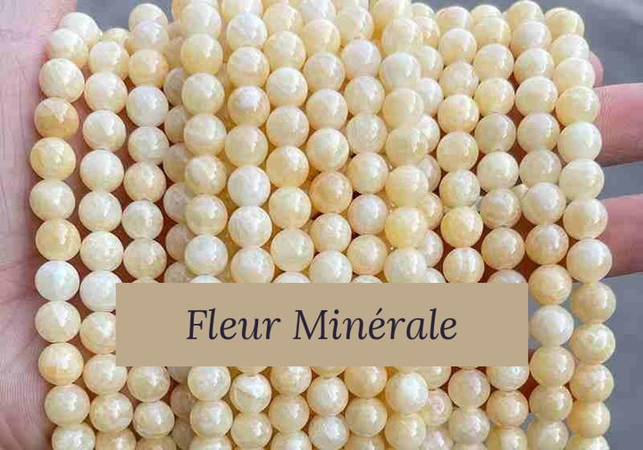 Perles — Jade Jaune naturel 3A perle ronde — Réf. JDYYS37-3 — Fleur Minérale