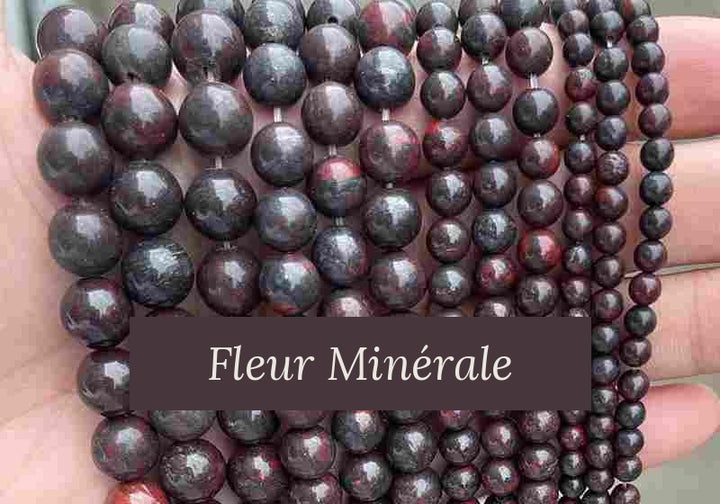 Perles — Jaspe Bréchique Hématite perle ronde — Réf. JDYZS17-1 — Fleur Minérale