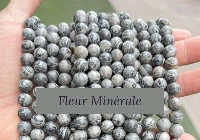 Perles — Jaspe Picasso Gris perle ronde — Réf. JDYZS38-3 — Fleur Minérale