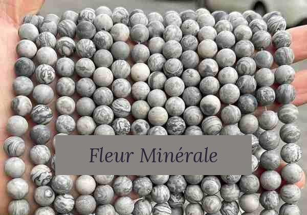Perles — Jaspe Picasso Gris Mat perle ronde — Réf. JDYZS38MS-2 — Fleur Minérale