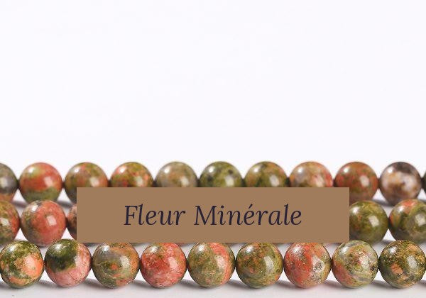 Perles — Unakite perle ronde — Réf. JDYZS50-3 — Fleur Minérale