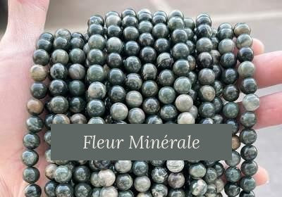 Perles — Jaspe Bois Vert perle ronde — Réf. JDYZS56-2 — Fleur Minérale
