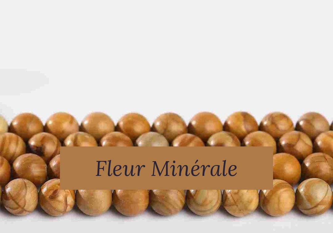 Perles — Jaspe Bois perle ronde — Réf. JDYZS57-3 — Fleur Minérale