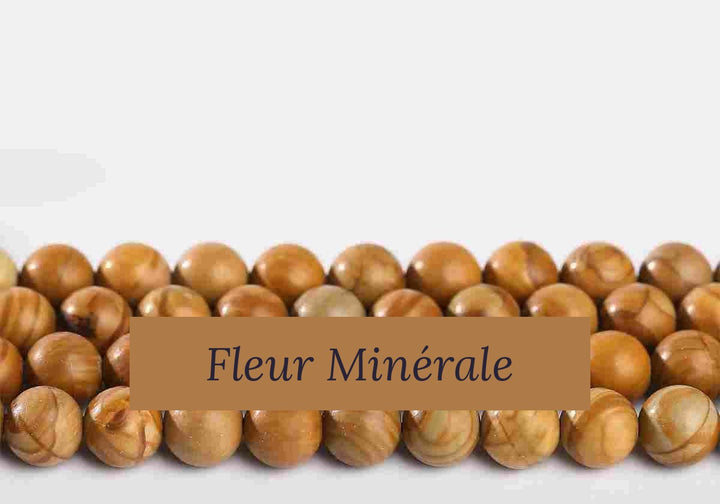 Perles — Jaspe Bois perle ronde — Réf. JDYZS57-3 — Fleur Minérale