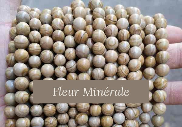 Perles — Jaspe Bois Jaune perle ronde — Réf. JDYZS59-2 — Fleur Minérale
