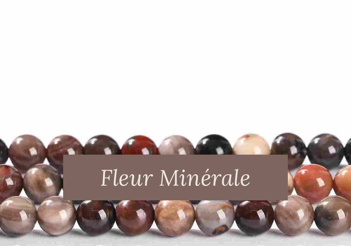 Perles — Bois Fossilisé perle ronde — Réf. JDYZS68-3 — Fleur Minérale